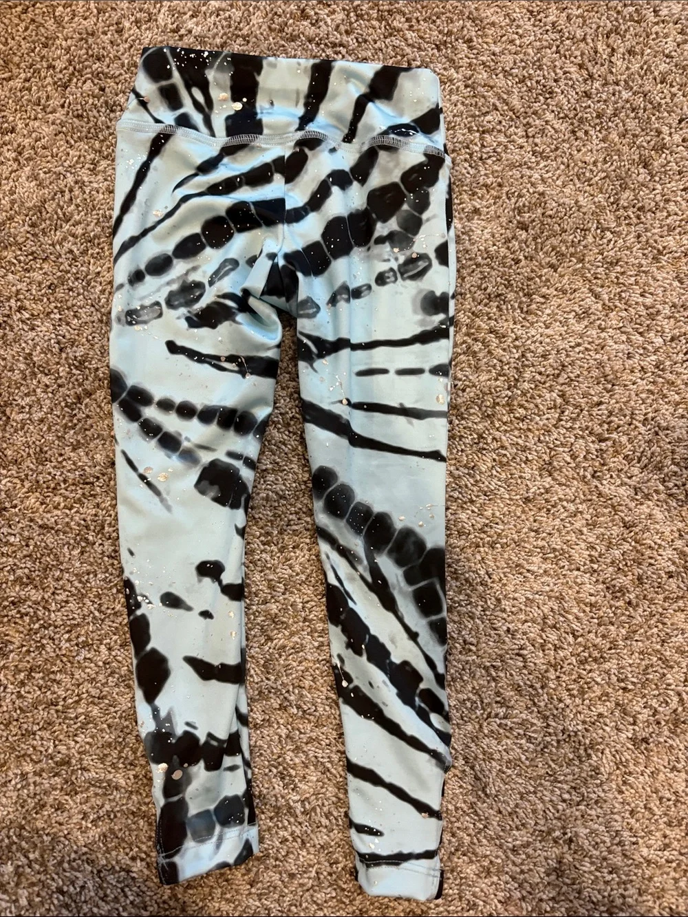 Justice Girls Black & Light Blue Tie-Dye Strappy Leggings